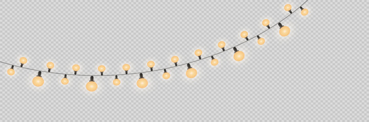 Christmas lights on a transparent background. Christmas glowing garland. Vector illustration