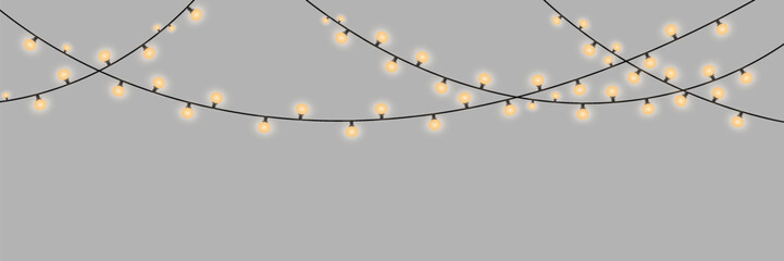 Christmas lights on a transparent background. Christmas glowing garland. Vector illustration