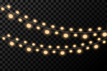 Christmas lights on a transparent background. Christmas glowing garland. Vector illustration