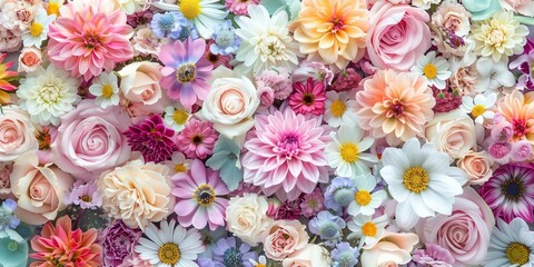 spring Flowers background. Top view