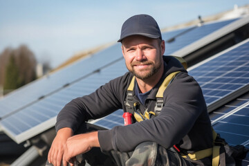 portrait of male solar panel installer looking at camera