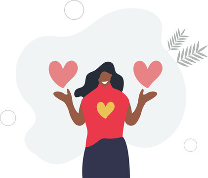 Cartoon Character Giving Love.volunteering Concept.flat Vector Illustration.cute Afro Woman