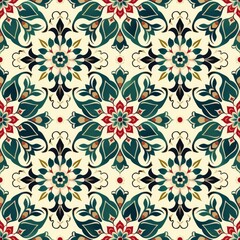 Fototapeta premium A seamless pattern background in Islamic style, incorporating floral motifs. Elegant, repeating floral designs interwoven with traditional Islamic elements. 