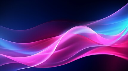 Fluorescent background. Blur curved texture. Futuristic light. Defocused neon pink purple blue color gradient glow on dark ridged abstract overlay