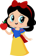 Cute Little Princess Girl Cartoon Character Holding An Apple. Vector Illustration Flat Design Isolated On Transparent Background