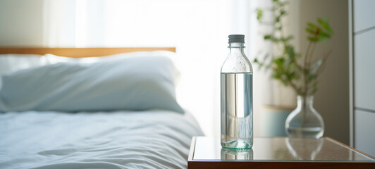 The water bottle is on the bedside table, generative AI