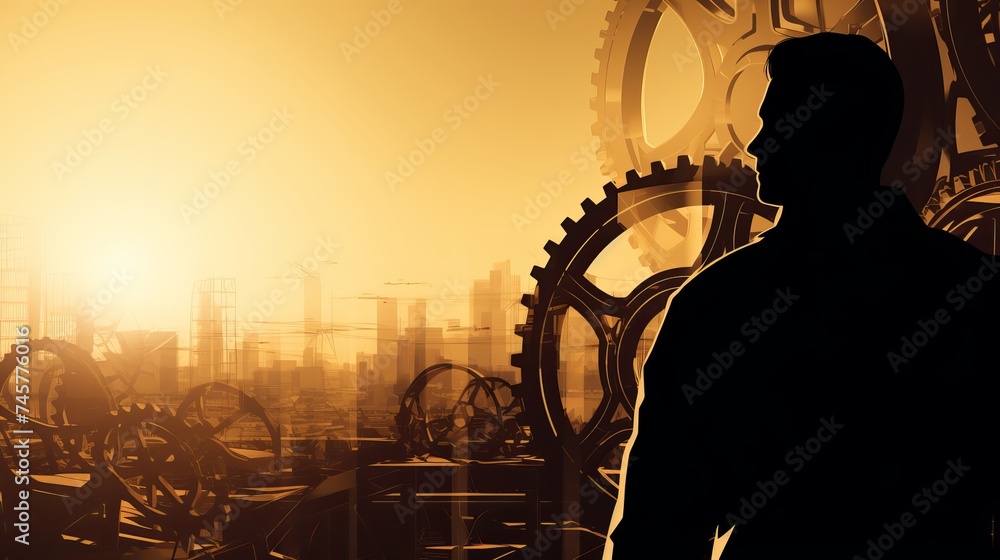 Poster man and machine concept background