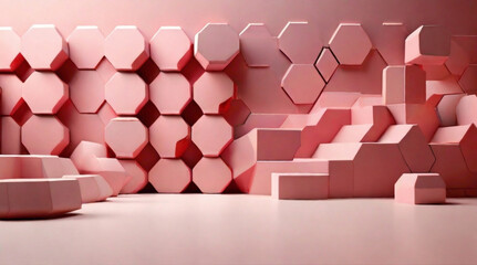 interior room decoration and structural background in pink color in pentagonal and hexagonal...