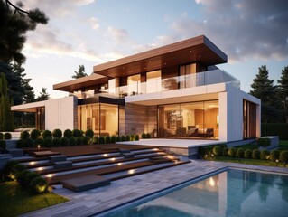 Fototapeta premium Modern House With Front Pool