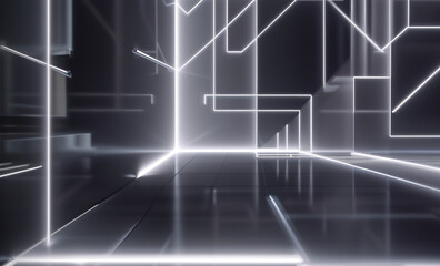 Futuristic Neon Geometry Tunnel created with Generative AI technology