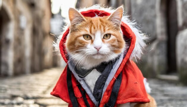 Generated image of cat wearing coat in the street