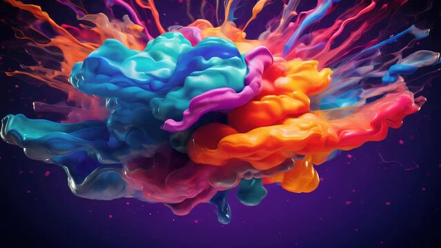 Liquid Color design background fly out of mind explosion - as a fantasy. colorful brain splash Brainstorm and inspire concept
