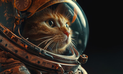 Astronaut Whiskers: Feline Explorer in a Space Helmet, Vision of Cosmic Adventure, created with Generative AI technology.