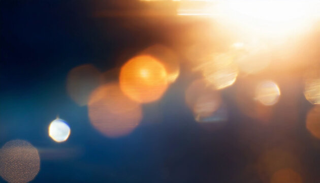 Blur glow overlay surface. Lens flare filter. Bokeh sunlight glare leak. Defocused orange blue white light abstract background.Copy space.