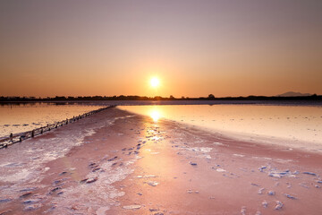 Sunset at a salt lake