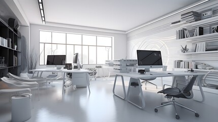 Fototapeta na wymiar Luxury office room with computers 