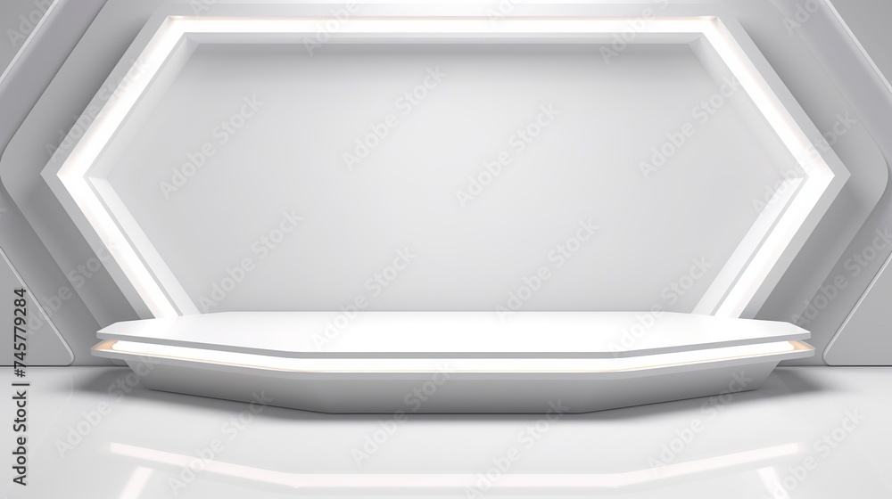 Poster soft light white abstract stage in elegant futuristic geometric style with simple lines and corners,
