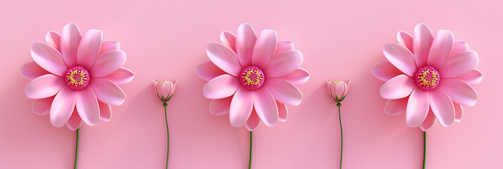three pink flowers placed on pink background in the s