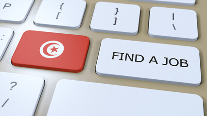 Tunisia National Flag with Text. Find a Job in Country Concept. 3D Illustration