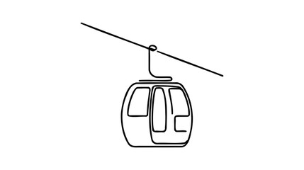 Vector Cableway. One line style illustration on white background