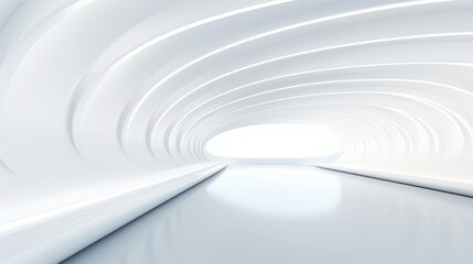 Obraz premium White futuristic tunnel leading to light. Wide angle. Modern style abstract 3d rendered background