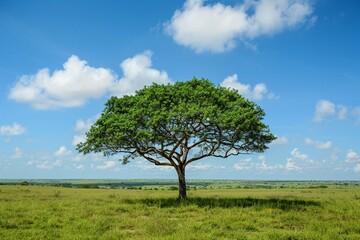 Fototapeta na wymiar Free photo beautiful shot of a tree in the savanna plains with the blue sky