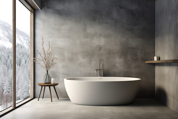 Minimalist modern style bathroom and bathtub