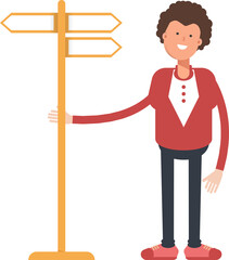Frizzy Hair Man Character and Signpost
