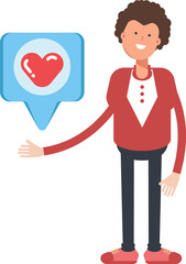 Frizzy Hair Man Character and Heart Message