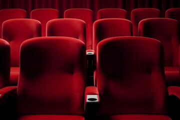 Obraz premium empty red seats in cinema, domestic intimacy, zoom in, up close