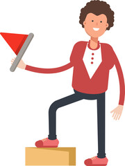 Frizzy Hair Man Character Holding Flag
