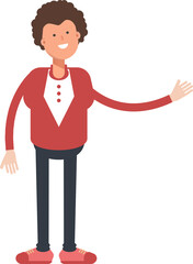 Frizzy Hair Man Character and Greeting Hand
