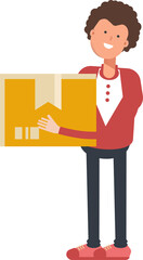 Frizzy Hair Man Character Holding Box
