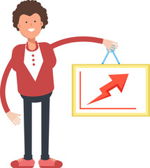 Frizzy Hair Man Character Holding Arrow Chart
