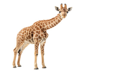 A majestic giraffe stands tall against a dark background, showcasing its status as a magnificent terrestrial mammal in the wild