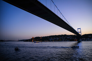 Bridges over the Bosphorus at sunset.