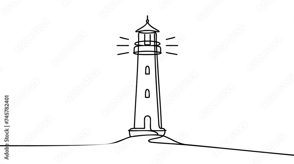 Poster continuous one simple single abstract line drawing of lighthouse icon in silhouette on a white backg