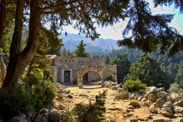 Ancient village ruins in the forest