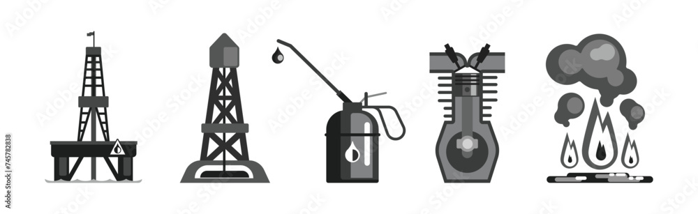 Wall mural Oil and Petrol Industry Black Item and Object Vector Set