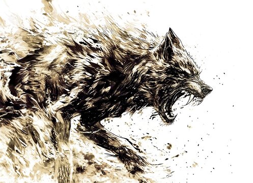 Viking Deity Sketch Pen Drawing of a Norse God Fenris wolf