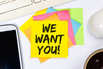 We want you jobs, job working recruitment employees career business concept on a desk