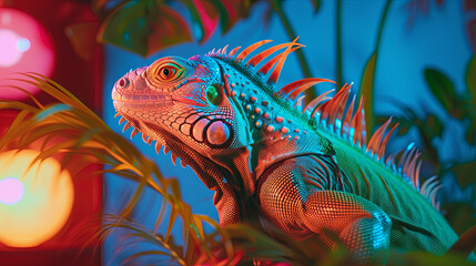 Obraz premium Iguana with vibrant neon coloring
