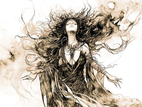 Viking Deity Sketch Pen Drawing of a Norse God Hel