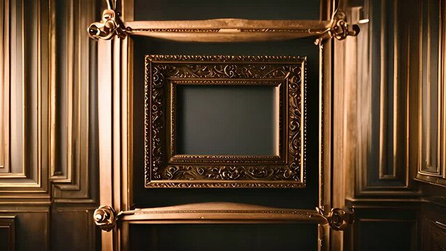 Gold frame against a solid black backdrop. Simple and elegant design for various artistic and decorative purposes