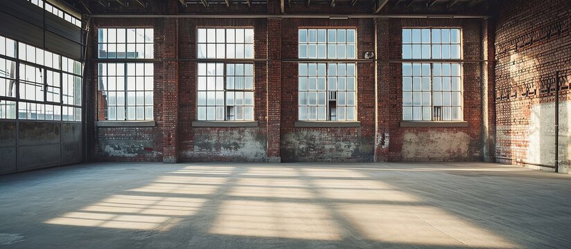 deserted ancient warehouse with brick walls