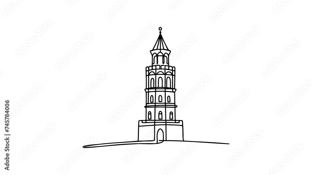 Aufkleber one line style big tower. simple modern continuous minimalistic style vector