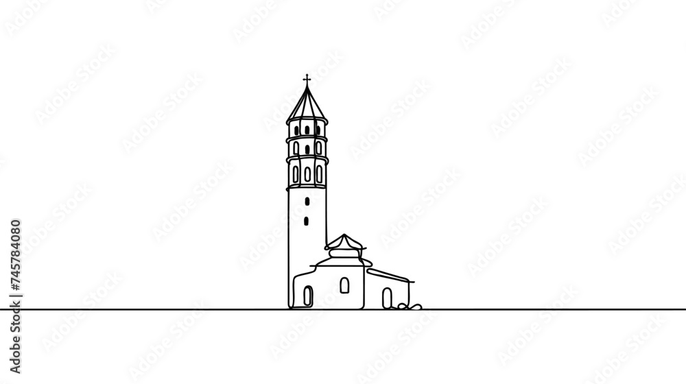 Poster one line style big tower. simple modern continuous minimalistic style vector