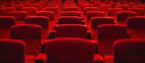 rows of red chairs in a dark cinema