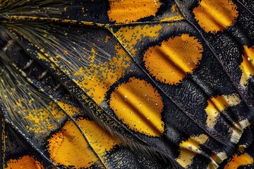 A vibrant butterfly wing, featuring shades of yellow and orange, showcases the intricate beauty of this delicate insect in close detail