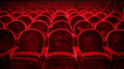Upscale Auditorium with Plush Red Velvet Seats and Convenient Cup Holders